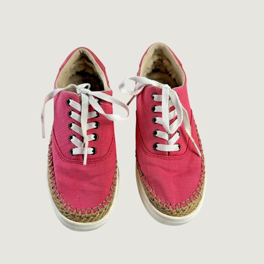 UGG Pink Canvas Espadrille Platform Sneakers Casual Lace Up Shoes Women's 5.5